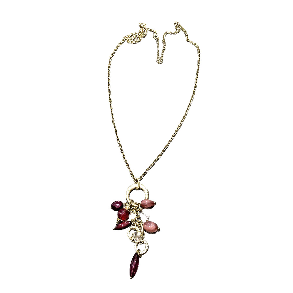 Lia Sophia Gold Tone Pendant Style Long Necklace with Pink Lilac Dangling Beads
